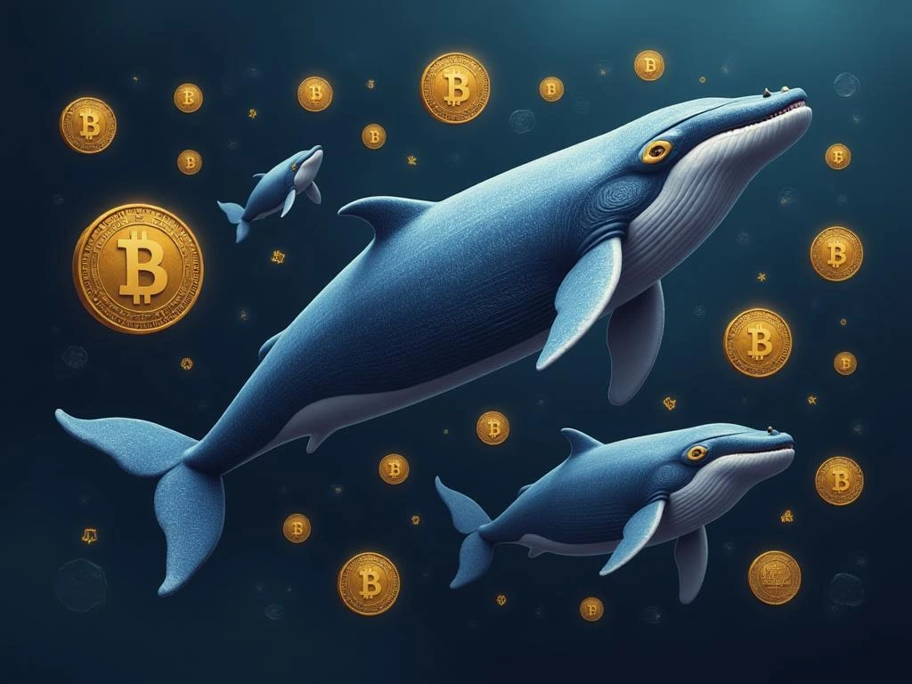 Futuristic illustration of crypto whales holding SHIB, LINK, and USDC coins, symbolizing concentrated cryptocurrency holdings in top wallets 2025